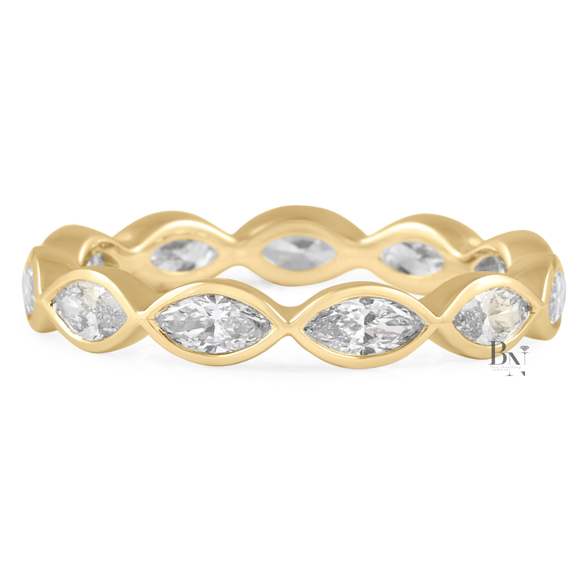 East West Marquise Lab Diamond Band, 1.10ct Bezel Eternity Ring, Solid Gold Wedding Band