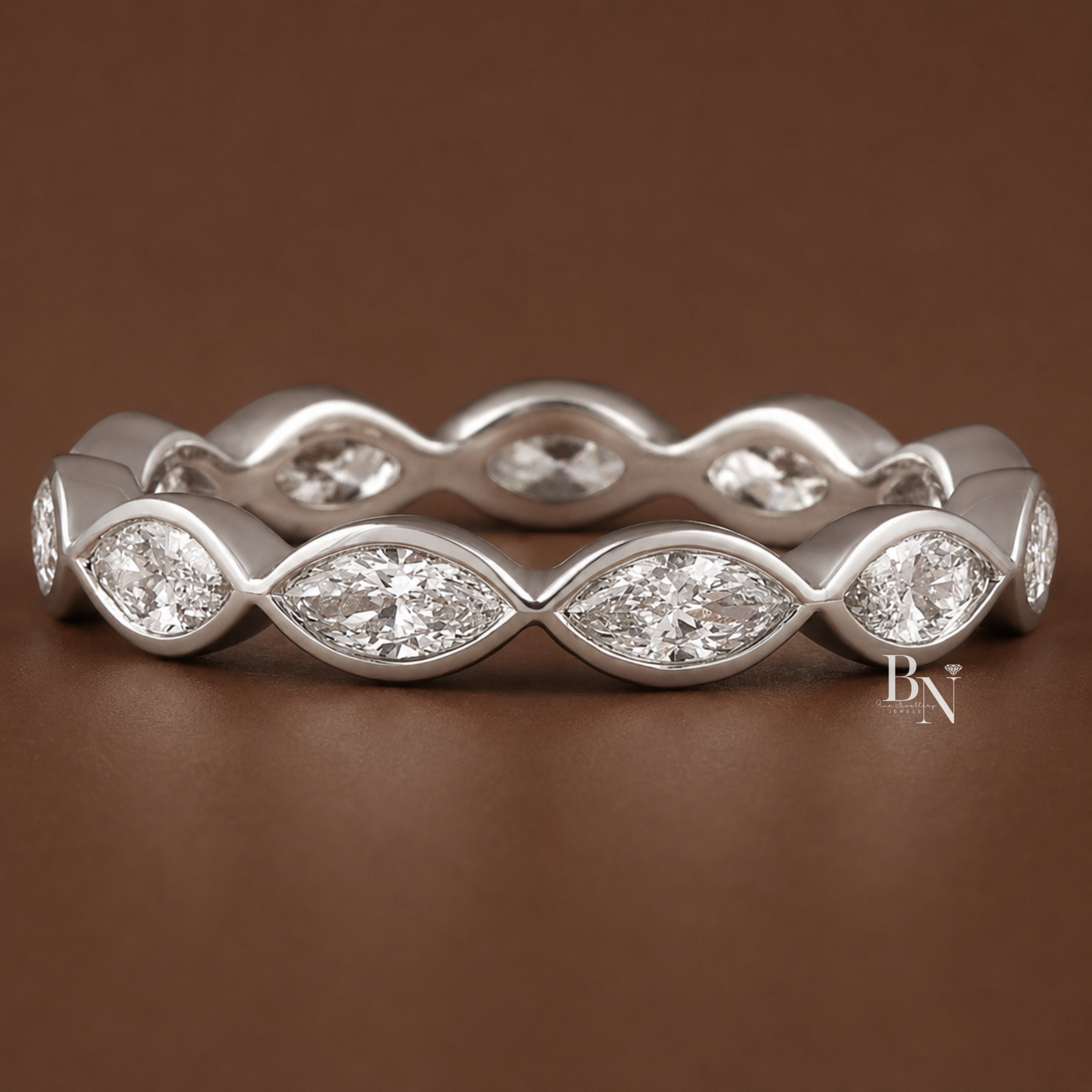 East West Marquise Lab Diamond Band, 1.10ct Bezel Eternity Ring, Solid Gold Wedding Band