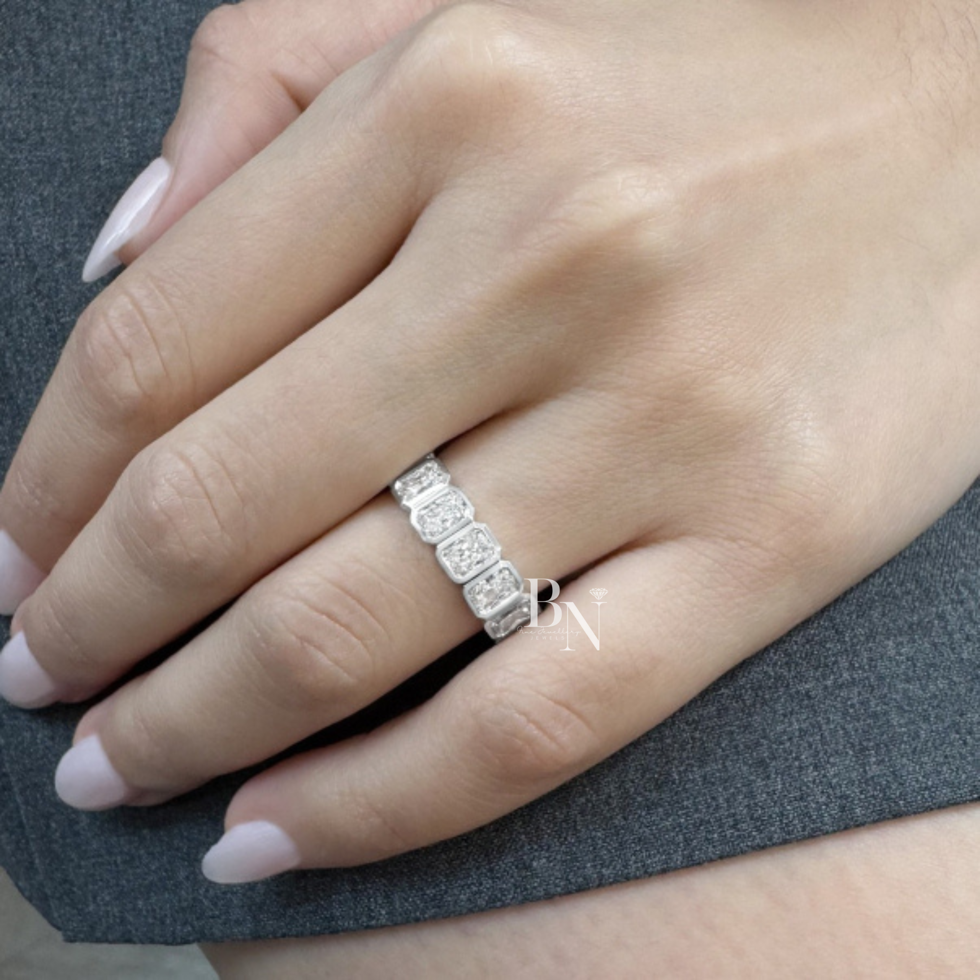 Radiant Cut Lab Diamond Eternity Band, 4 Carat Bezel Set Ring, 14K Solid Gold Bridal Anniversary Ring