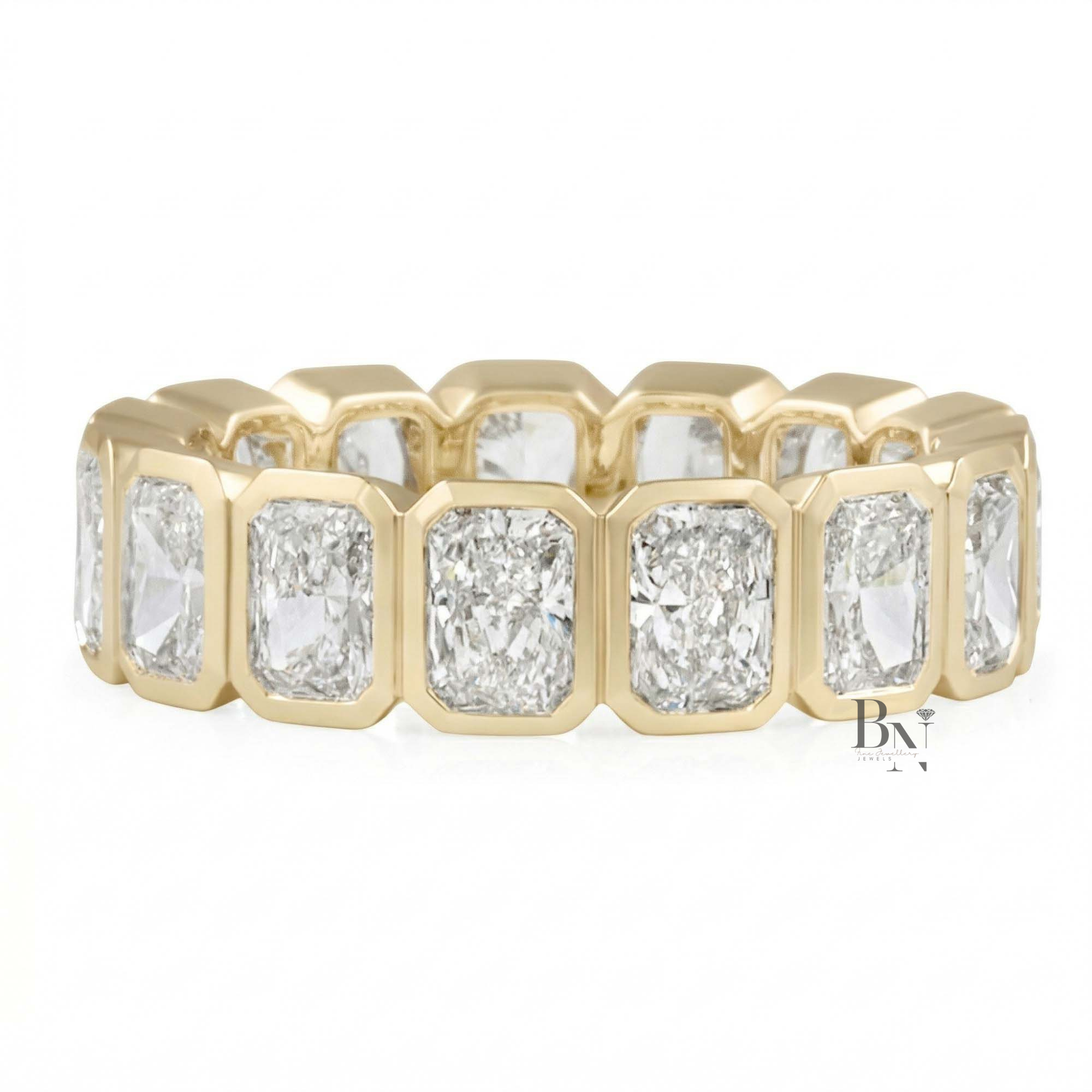 Radiant Cut Lab Diamond Eternity Band, 4 Carat Bezel Set Ring, 14K Solid Gold Bridal Anniversary Ring