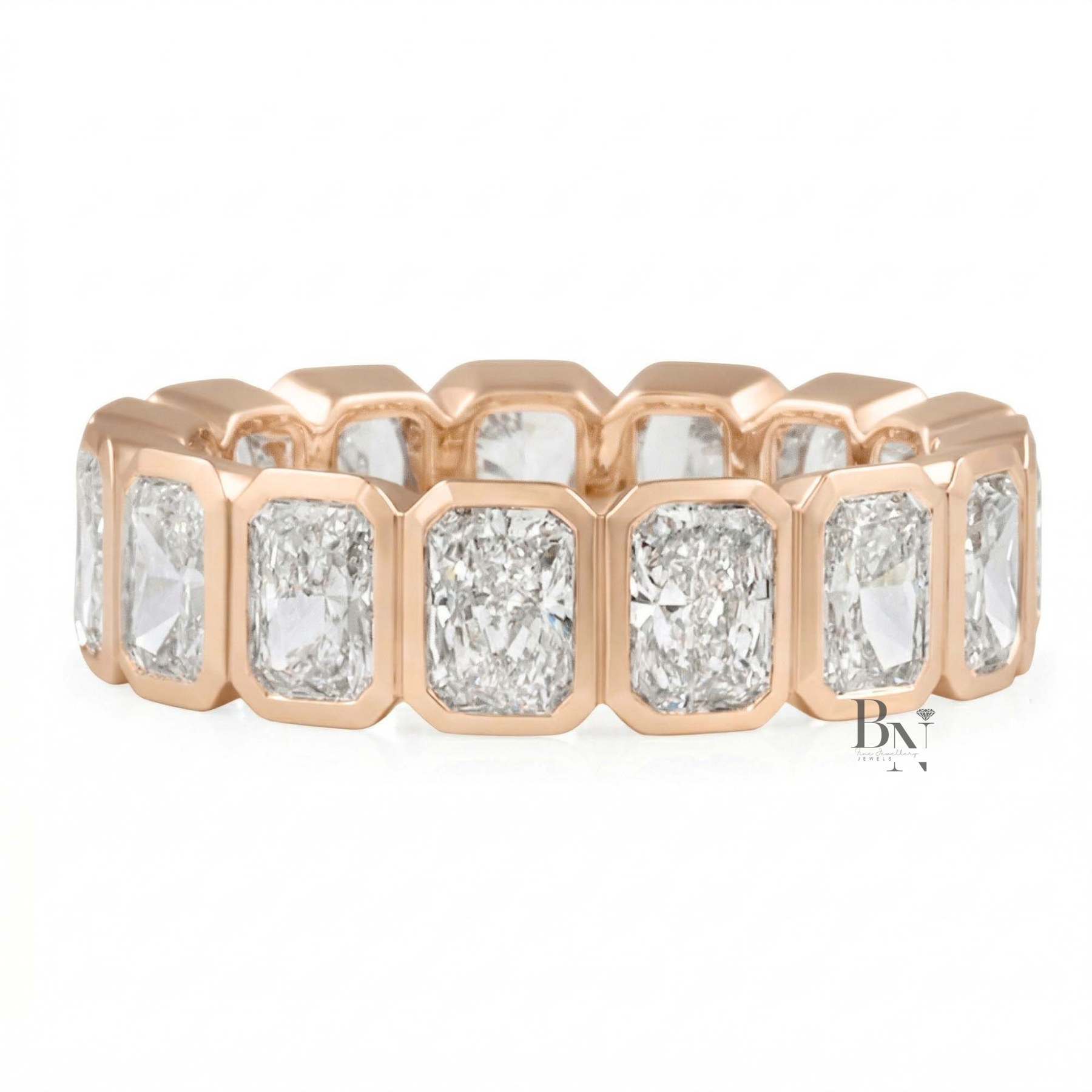 Radiant Cut Lab Diamond Eternity Band, 4 Carat Bezel Set Ring, 14K Solid Gold Bridal Anniversary Ring