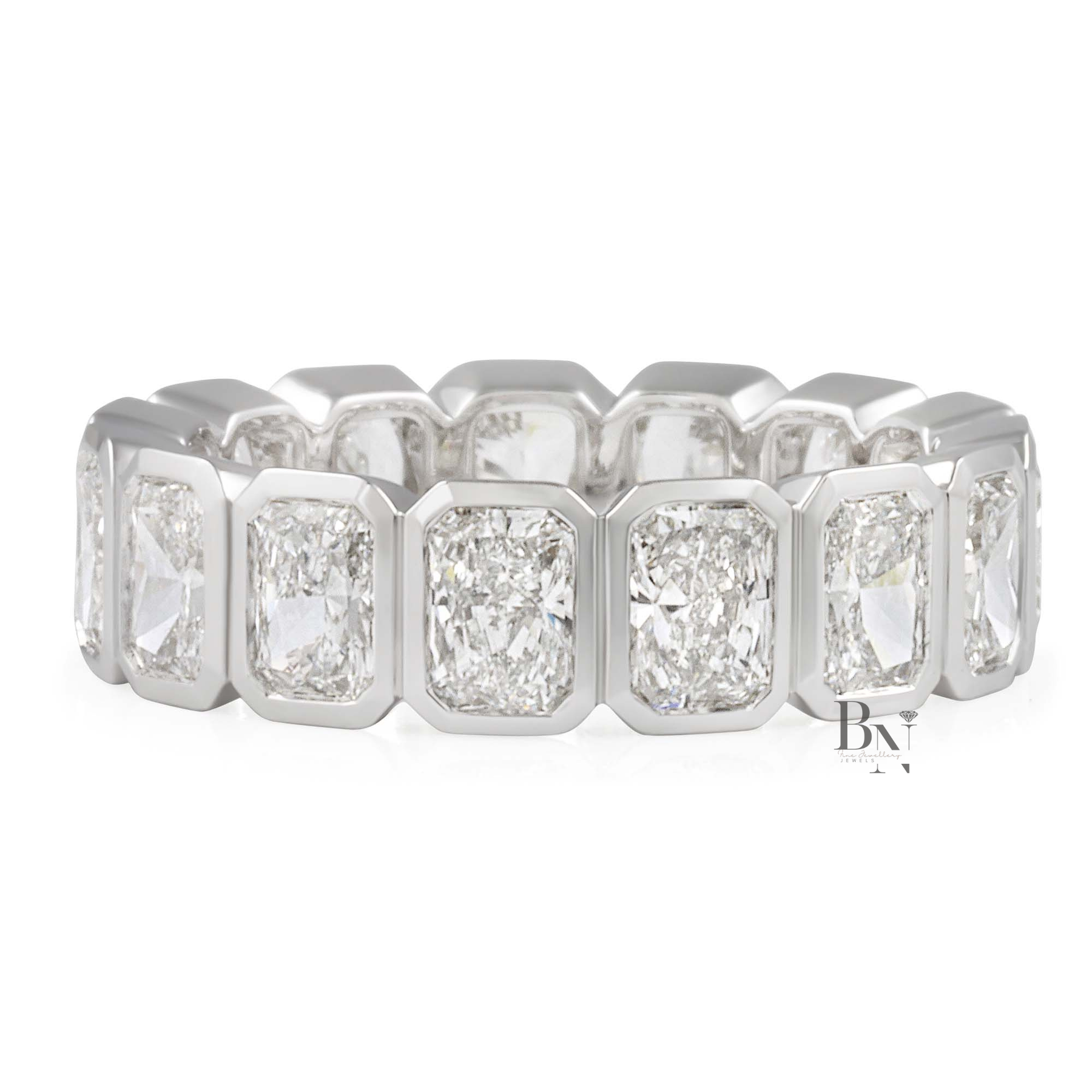 Radiant Cut Lab Diamond Eternity Band, 4 Carat Bezel Set Ring, 14K Solid Gold Bridal Anniversary Ring