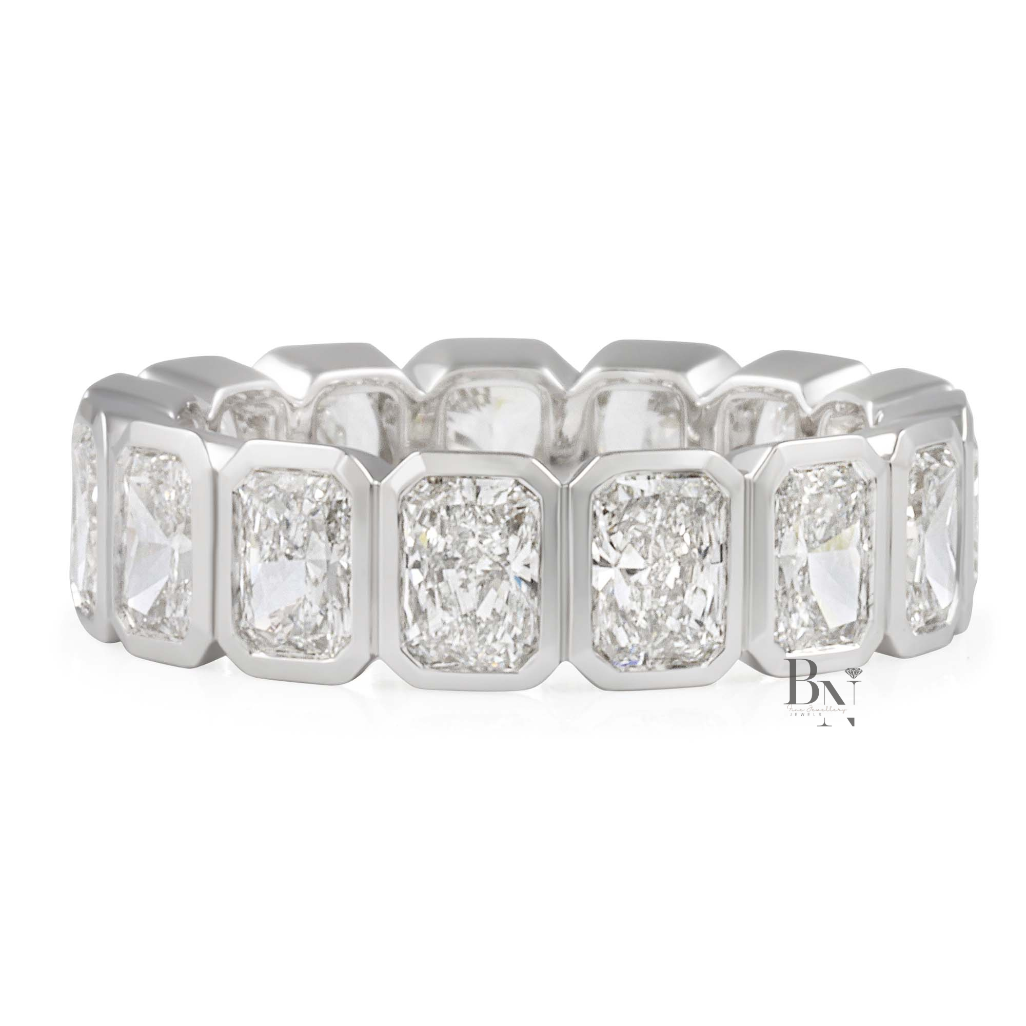Radiant Cut Lab Diamond Eternity Band, 4 Carat Bezel Set Ring, 14K Solid Gold Bridal Anniversary Ring