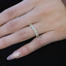 Round Lab Diamond Eternity Band, 1 Carat Milgrain Bezel Ring, 14K Gold Vintage Bridal Stacking Band