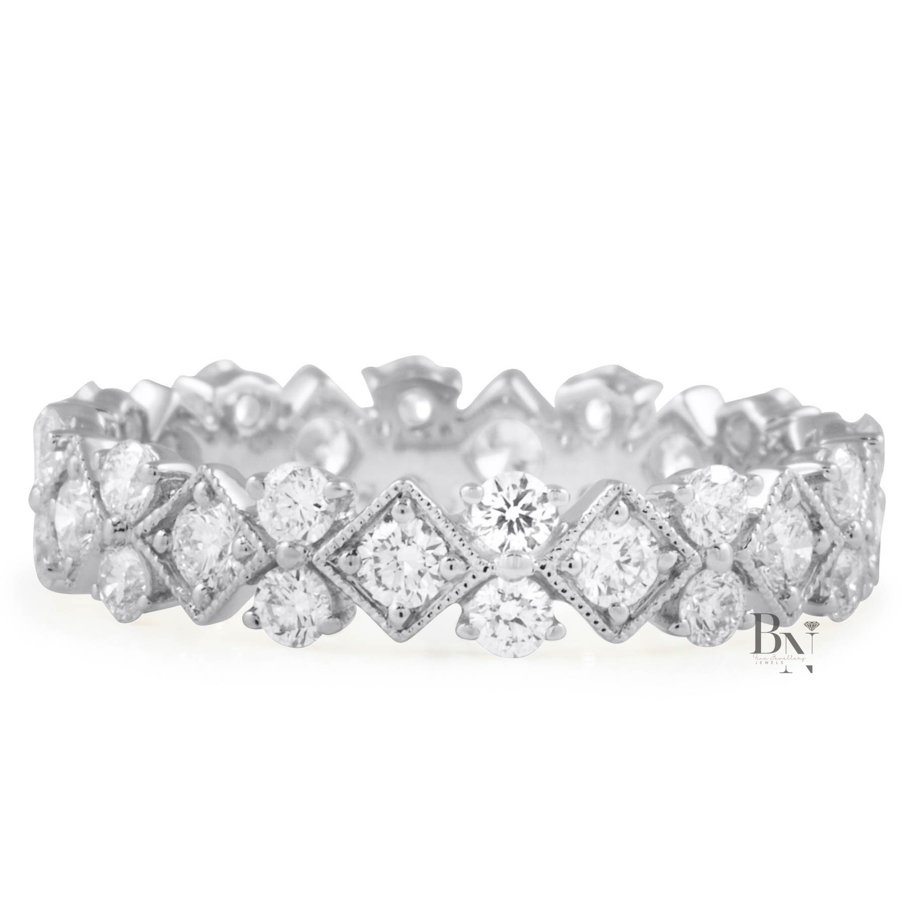 Round Lab Diamond Eternity Band, 1 Carat Milgrain Bezel Ring, 14K Gold Vintage Bridal Stacking Band