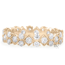Round Lab Diamond Eternity Band, 1 Carat Milgrain Bezel Ring, 14K Gold Vintage Bridal Stacking Band