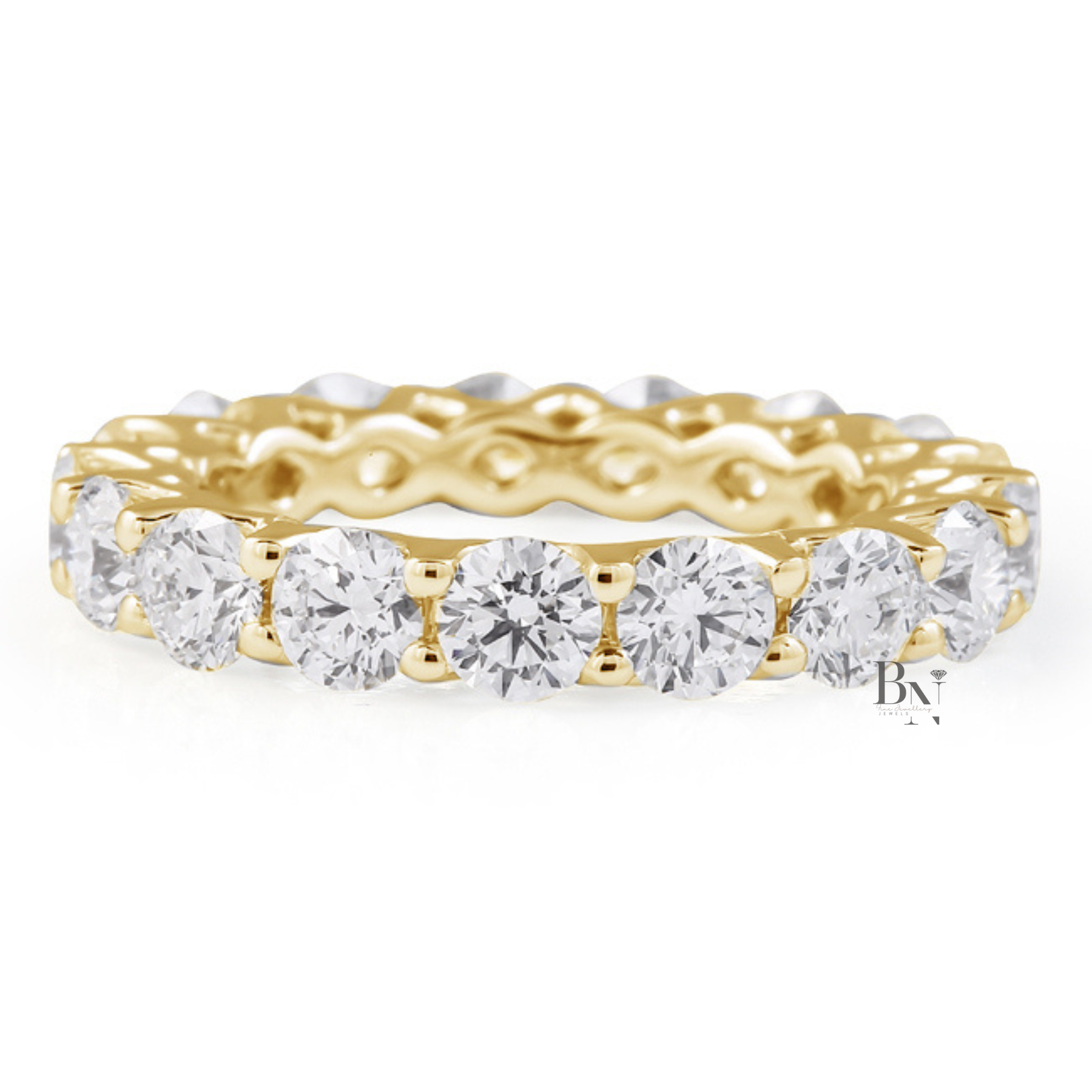 Round Lab Diamond Eternity Band, 3.60 Carat Lotus Setting Ring, 14K Solid Gold Bridal Anniversary Band
