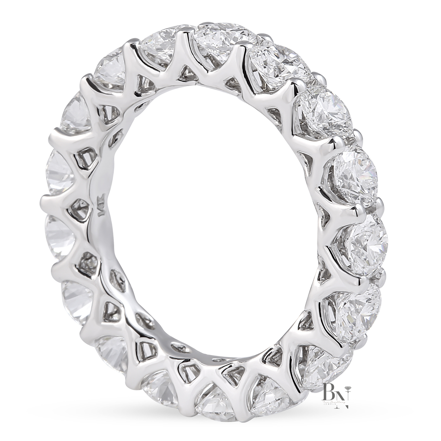 Round Lab Diamond Eternity Band, 3.60 Carat Lotus Setting Ring, 14K Solid Gold Bridal Anniversary Band