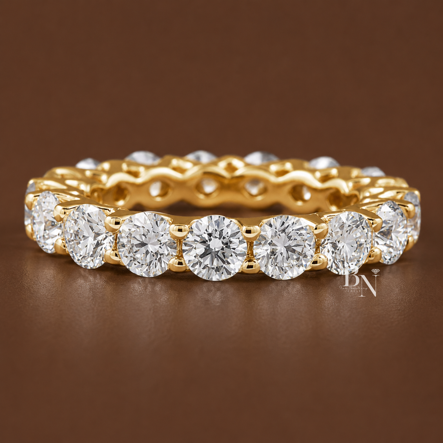 Round Lab Diamond Eternity Band, 3.60 Carat Lotus Setting Ring, 14K Solid Gold Bridal Anniversary Band