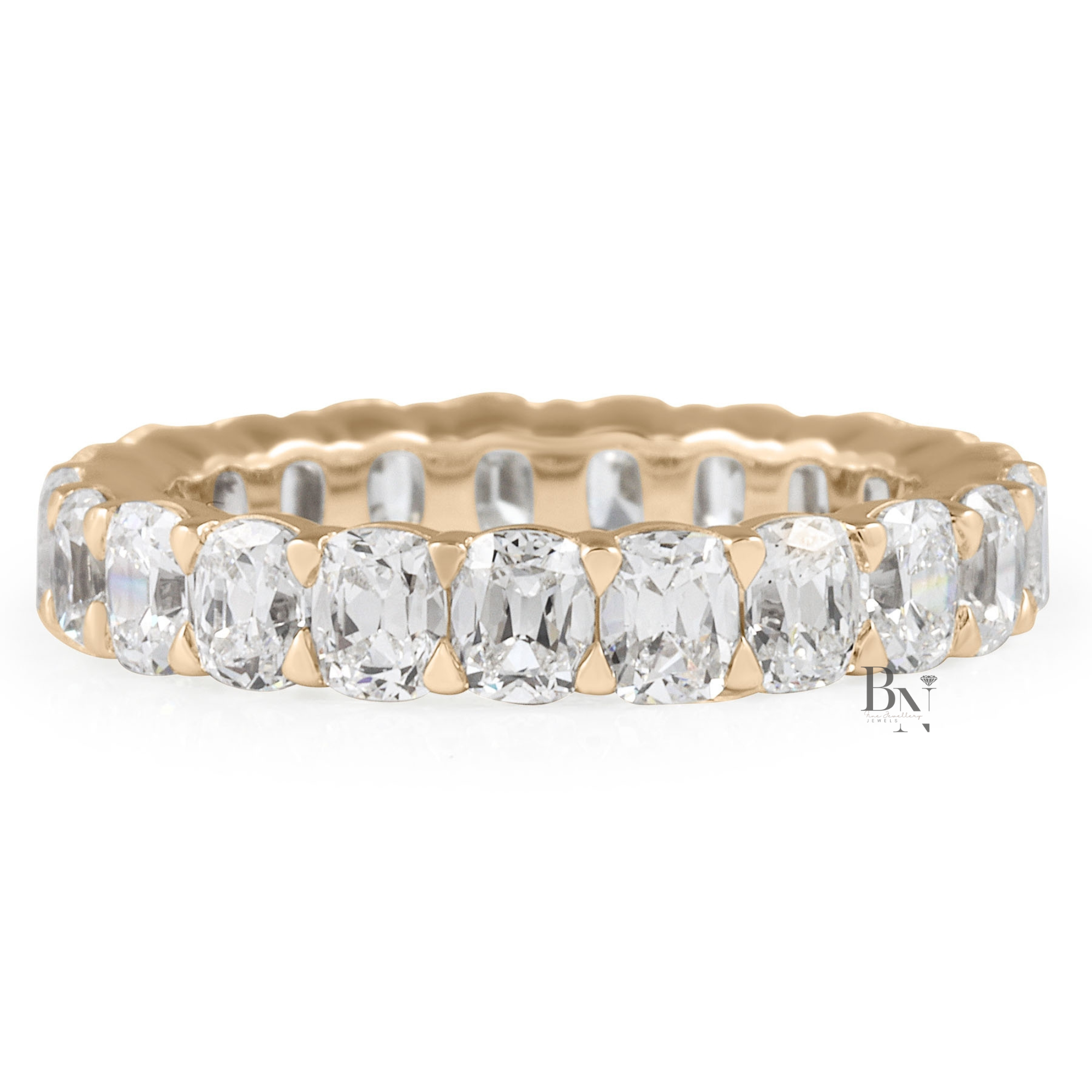 Antique Cushion Lab Diamond Eternity Band, 3.20 Carat Shared Prong Ring, 14K Gold Bridal