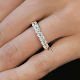 Antique Cushion Lab Diamond Eternity Band, 3.20 Carat Shared Prong Ring, 14K Gold Bridal