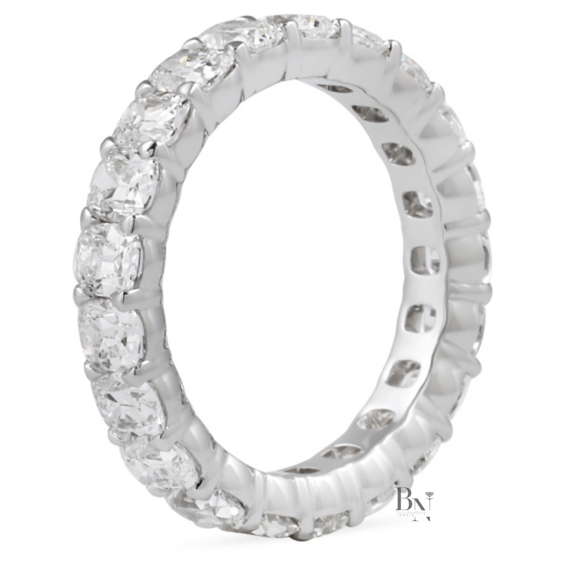 Antique Cushion Lab Diamond Eternity Band, 3.20 Carat Shared Prong Ring, 14K Gold Bridal
