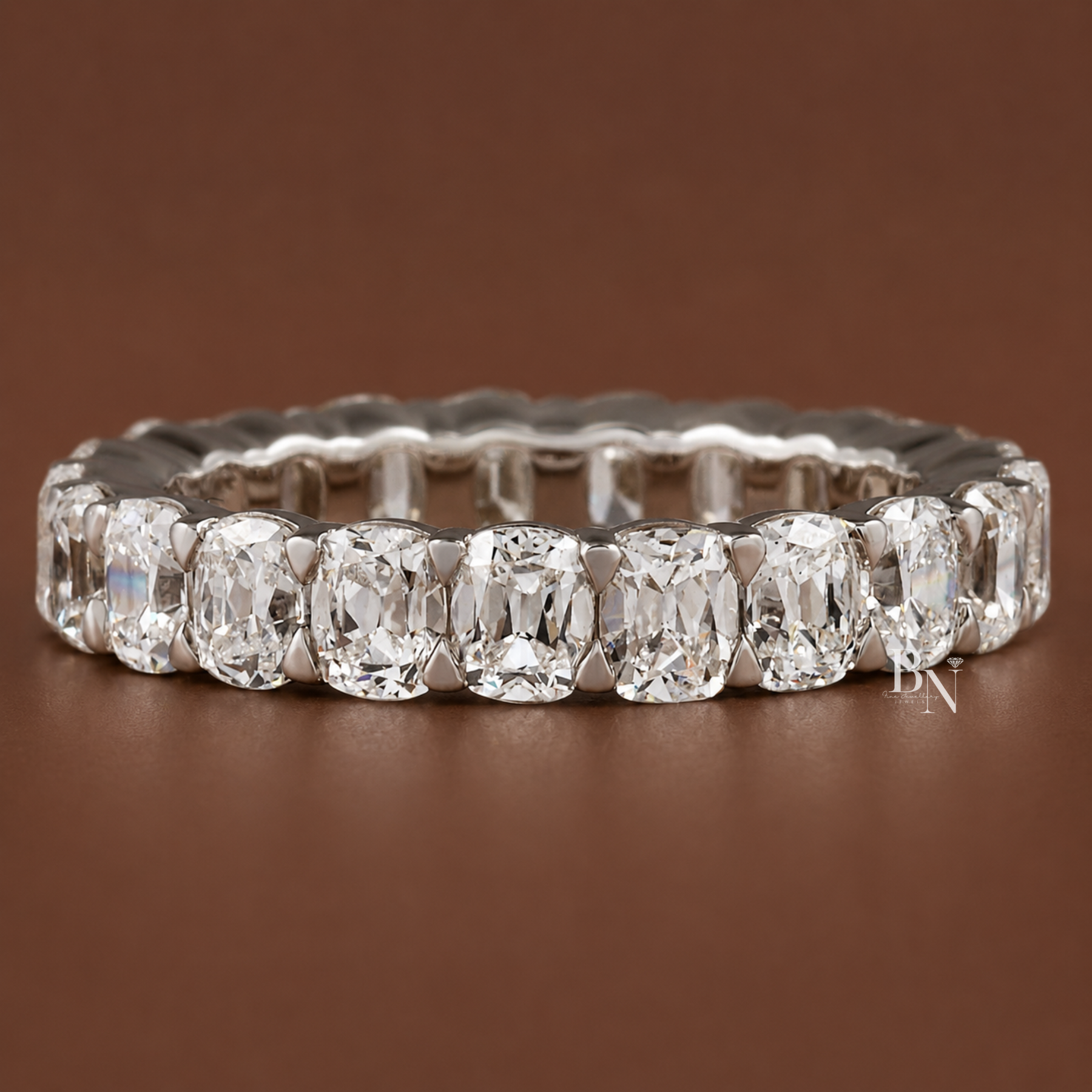 Antique Cushion Lab Diamond Eternity Band, 3.20 Carat Shared Prong Ring, 14K Gold Bridal