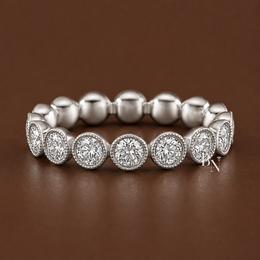 Round Lab Diamond Eternity Band, 1.59 Carat Milgrain Bezel Ring, 14K White Gold Bridal Stacking Band