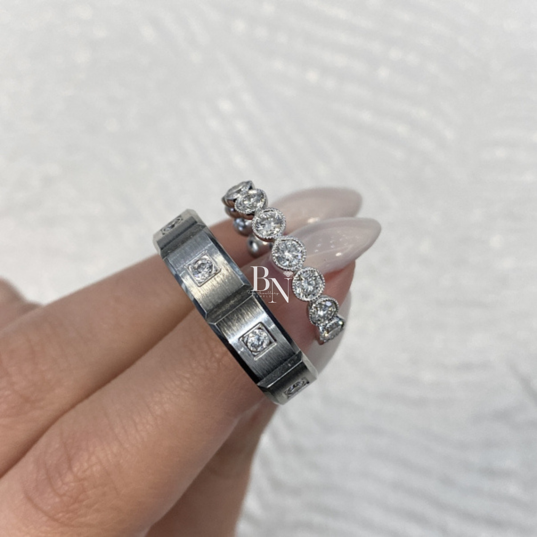 Round Lab Diamond Eternity Band, 1.59 Carat Milgrain Bezel Ring, 14K White Gold Bridal Stacking Band