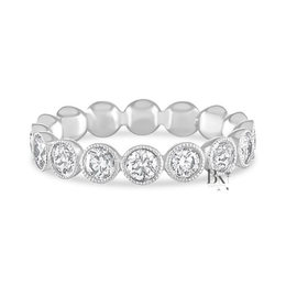 Round Lab Diamond Eternity Band, 1.59 Carat Milgrain Bezel Ring, 14K White Gold Bridal Stacking Band