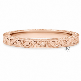 Vintage Engraved Gold Band, 2.2mm Milgrain Scroll Ring, 14K Solid Gold Bridal Stacking Band