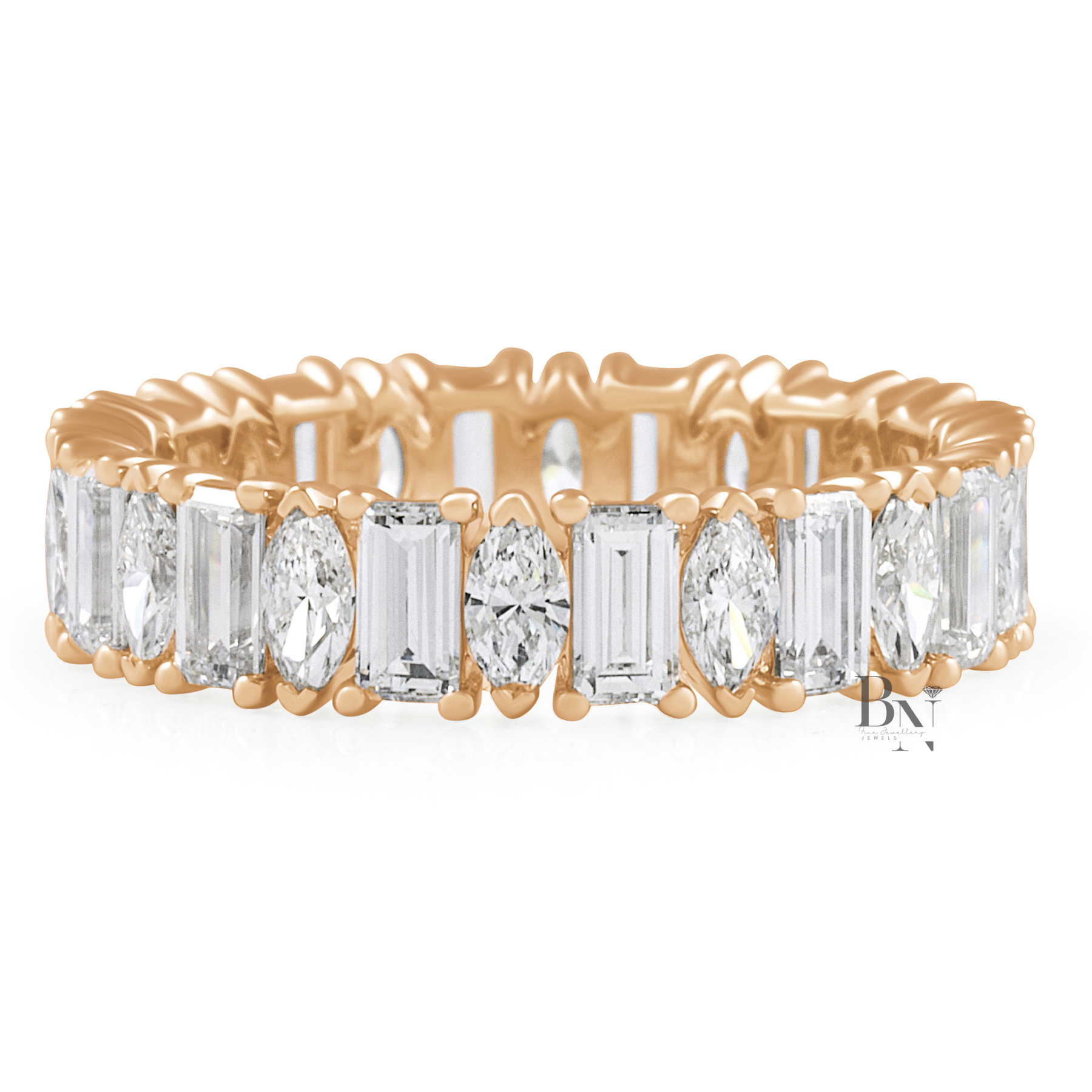 Marquise and Baguette Lab Diamond Band, 2.60 Carat Closed Basket Ring, 14K Gold Alternating Bridal