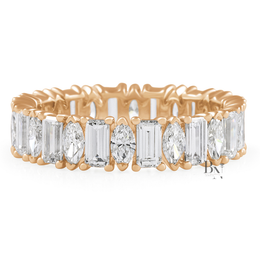 Marquise and Baguette Lab Diamond Band, 2.60 Carat Closed Basket Ring, 14K Gold Alternating Bridal