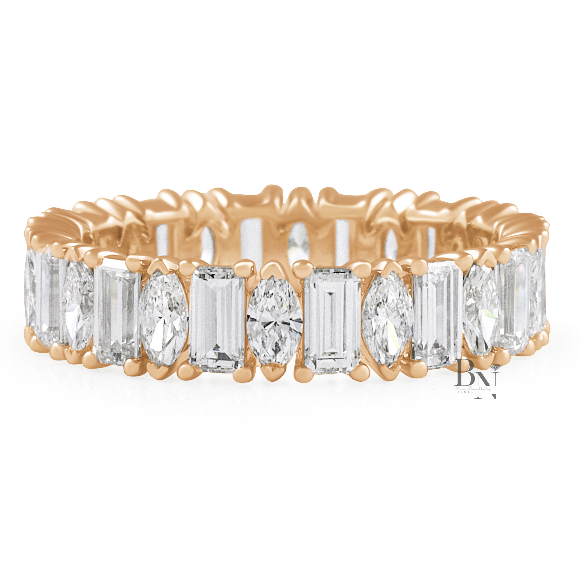 Marquise and Baguette Lab Diamond Band, 2.60 Carat Closed Basket Ring, 14K Gold Alternating Bridal