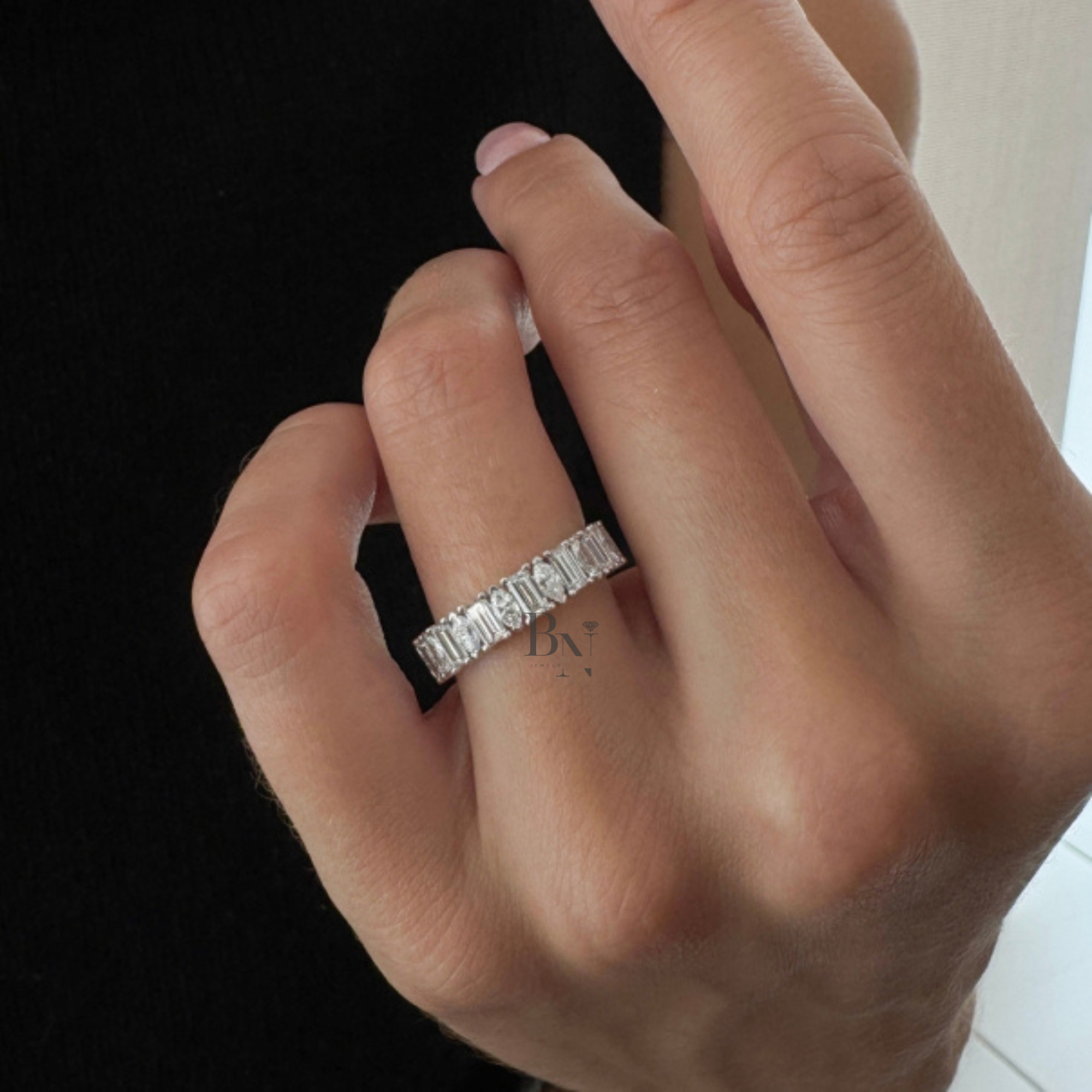 Marquise and Baguette Lab Diamond Band, 2.60 Carat Closed Basket Ring, 14K Gold Alternating Bridal