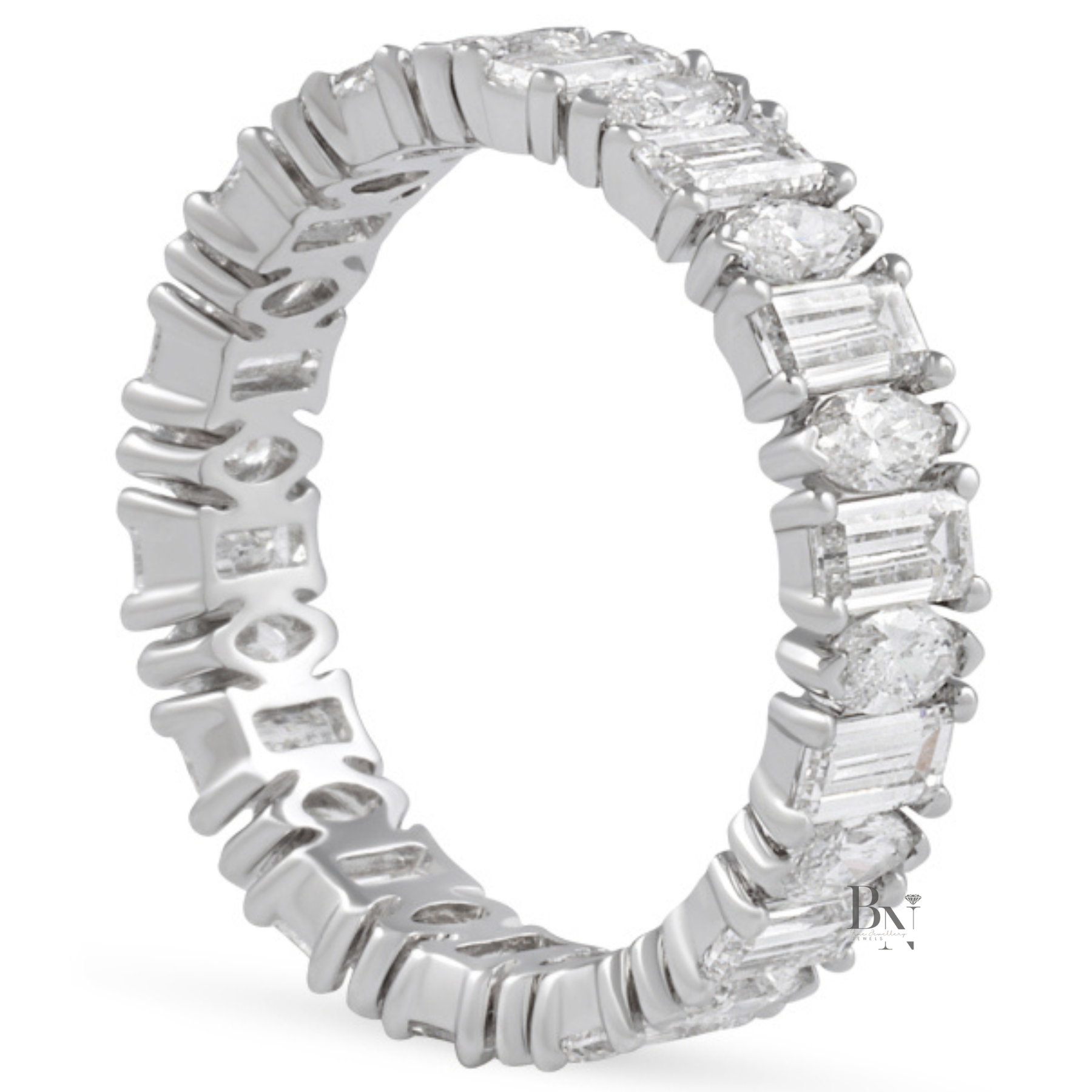 Marquise and Baguette Lab Diamond Band, 2.60 Carat Closed Basket Ring, 14K Gold Alternating Bridal