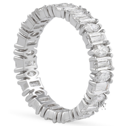 Marquise and Baguette Lab Diamond Band, 2.60 Carat Closed Basket Ring, 14K Gold Alternating Bridal