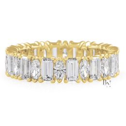 Marquise and Baguette Lab Diamond Band, 2.60 Carat Closed Basket Ring, 14K Gold Alternating Bridal