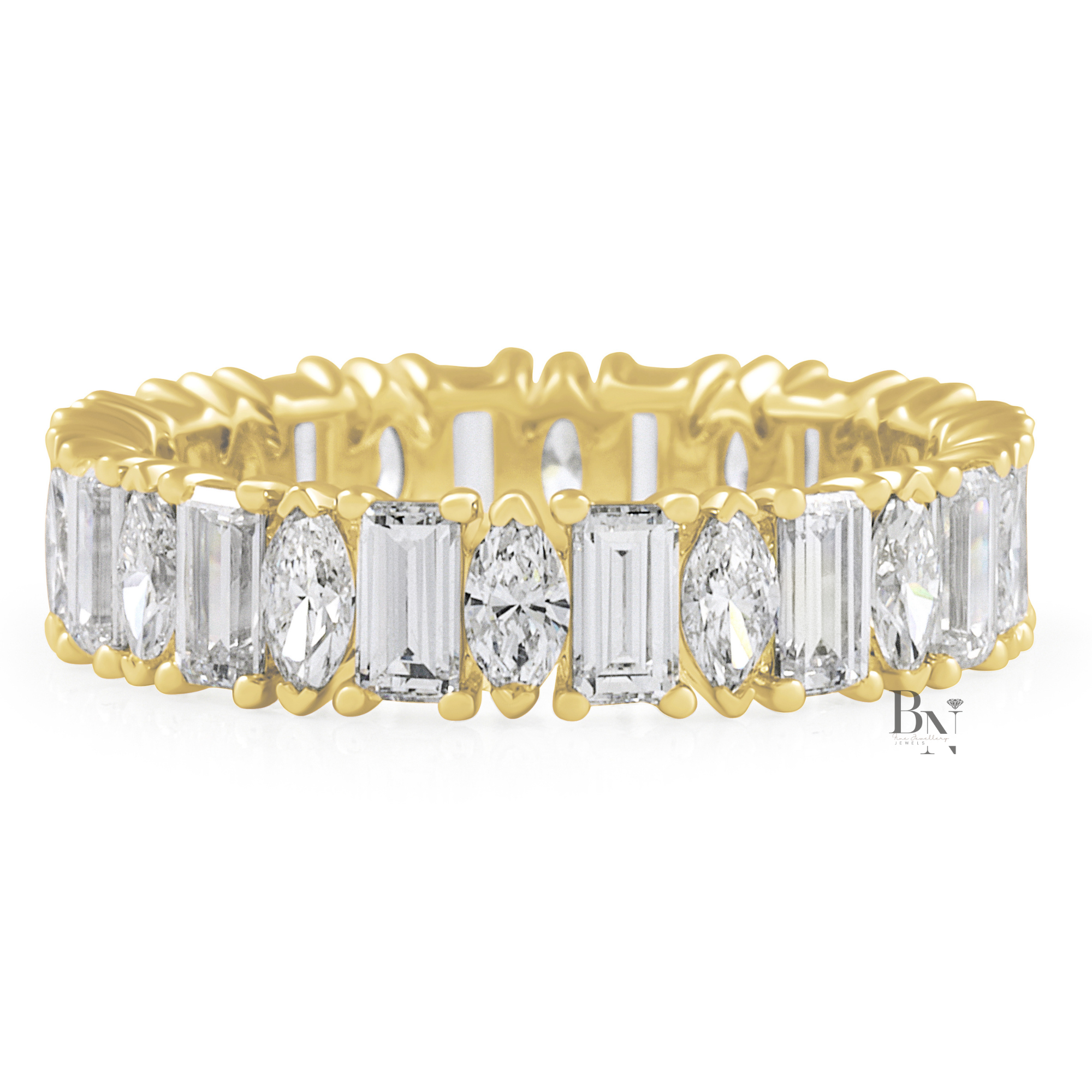 Marquise and Baguette Lab Diamond Band, 2.60 Carat Closed Basket Ring, 14K Gold Alternating Bridal