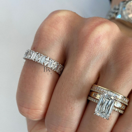 Marquise and Baguette Lab Diamond Band, 2.60 Carat Closed Basket Ring, 14K Gold Alternating Bridal