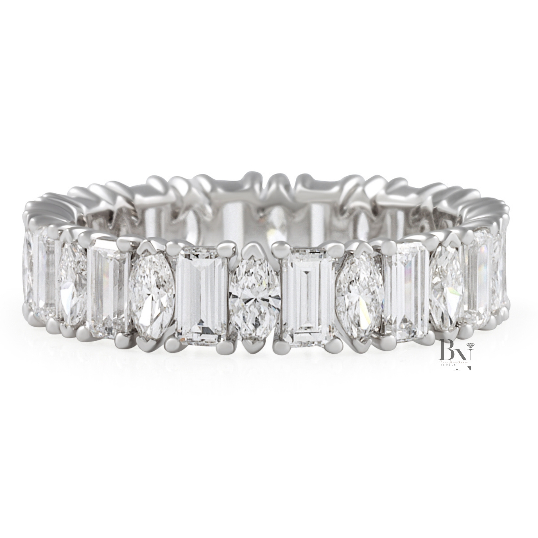 Marquise and Baguette Lab Diamond Band, 2.60 Carat Closed Basket Ring, 14K Gold Alternating Bridal