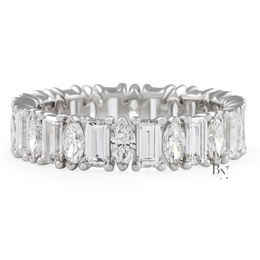 Marquise and Baguette Lab Diamond Band, 2.60 Carat Closed Basket Ring, 14K Gold Alternating Bridal