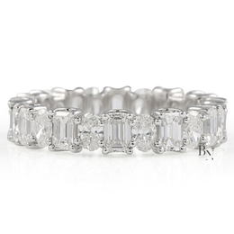Alternating Oval and Emerald Lab Diamond Band, 2.94 Carat U Prong Ring, Solid Gold Bridal Stacking Ring