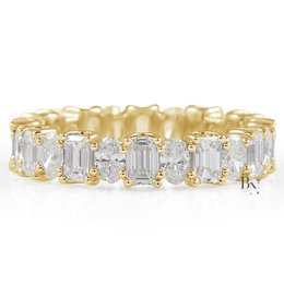 Alternating Oval and Emerald Lab Diamond Band, 2.94 Carat U Prong Ring, Solid Gold Bridal Stacking Ring