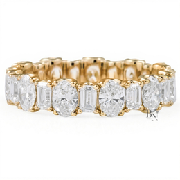 Alternating Oval Emerald Lab Diamond Band, 3 Carat U Prong Eternity Ring, Solid Gold Bridal Anniversary Band