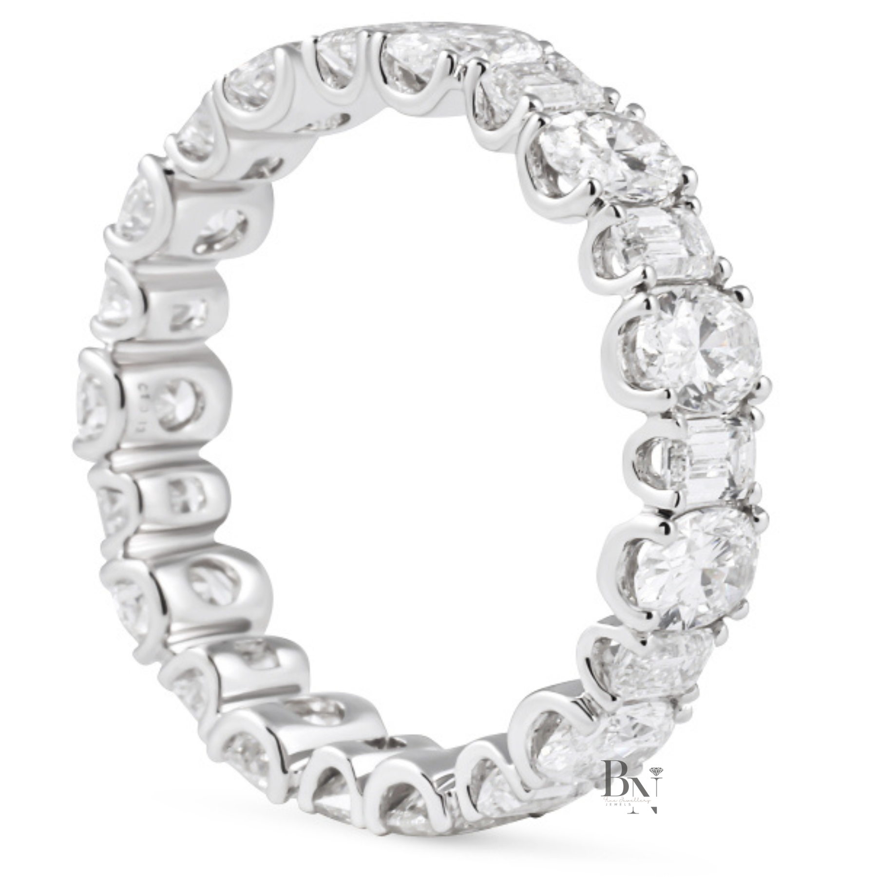 Alternating Oval Emerald Lab Diamond Band, 3 Carat U Prong Eternity Ring, Solid Gold Bridal Anniversary Band