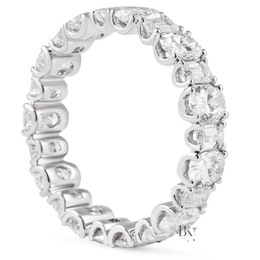 Alternating Oval Emerald Lab Diamond Band, 3 Carat U Prong Eternity Ring, Solid Gold Bridal Anniversary Band