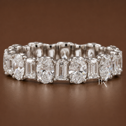 Alternating Oval Emerald Lab Diamond Band, 3 Carat U Prong Eternity Ring, Solid Gold Bridal Anniversary Band
