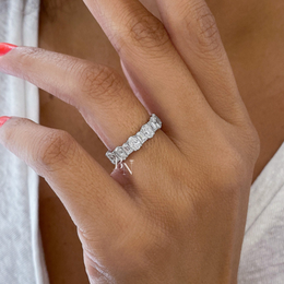 Alternating Oval Emerald Lab Diamond Band, 3 Carat U Prong Eternity Ring, Solid Gold Bridal Anniversary Band
