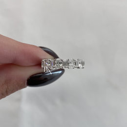 Alternating Oval Emerald Lab Diamond Band, 3 Carat U Prong Eternity Ring, Solid Gold Bridal Anniversary Band
