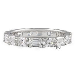 Alternating East West Diamond Band, 2 Carat Oval Emerald Ring, 14K Gold U Prong Bridal Eternity Band