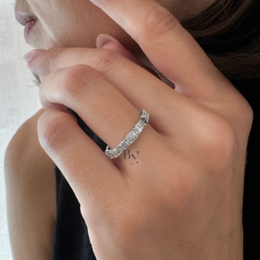 Alternating East West Diamond Band, 2 Carat Oval Emerald Ring, 14K Gold U Prong Bridal Eternity Band