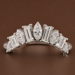 Marquise and Baguette Lab Diamond Band, 0.95 Carat Curved Tiara Ring, 14K Gold Bridal Stacking Wedding Band