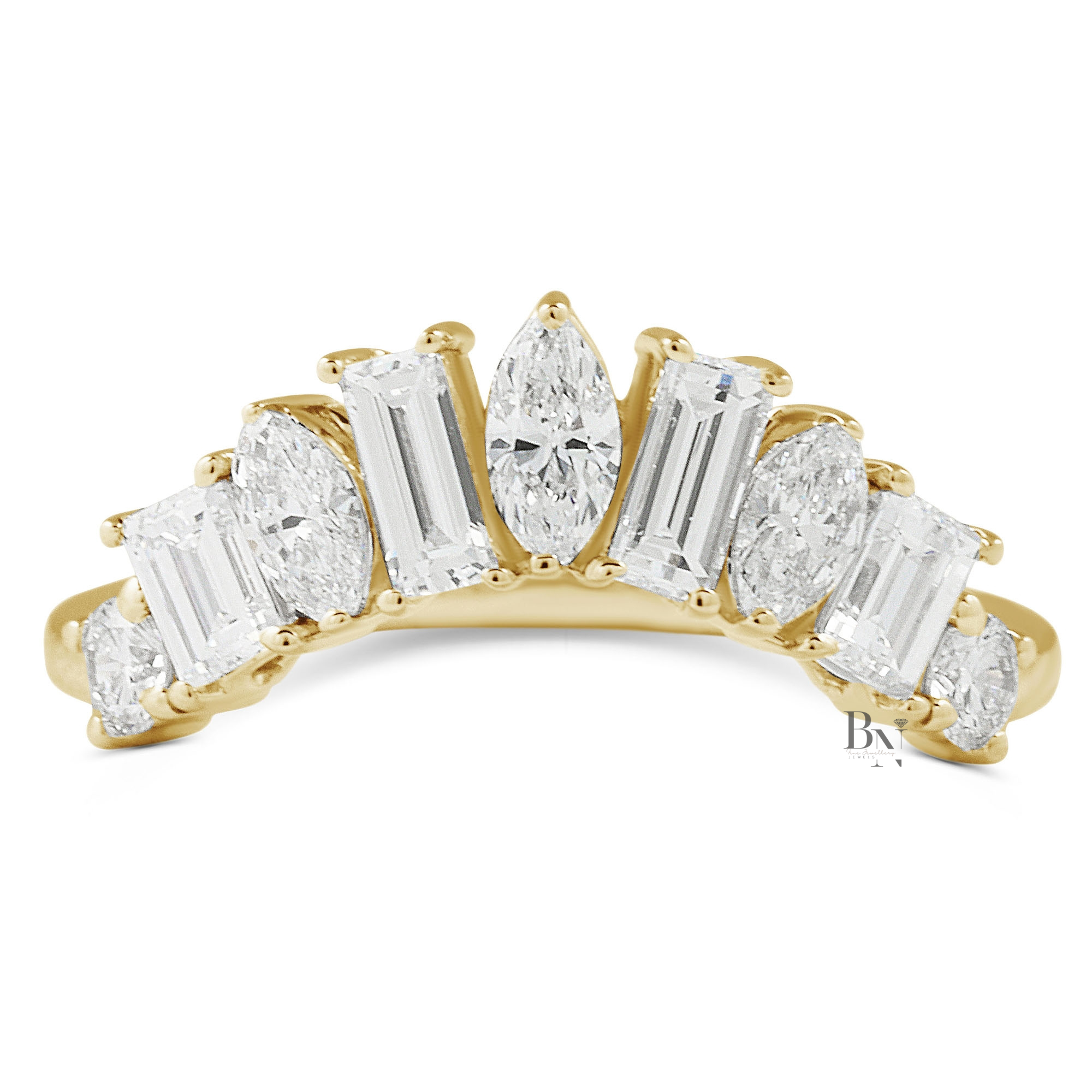 Marquise and Baguette Lab Diamond Band, 0.95 Carat Curved Tiara Ring, 14K Gold Bridal Stacking Wedding Band
