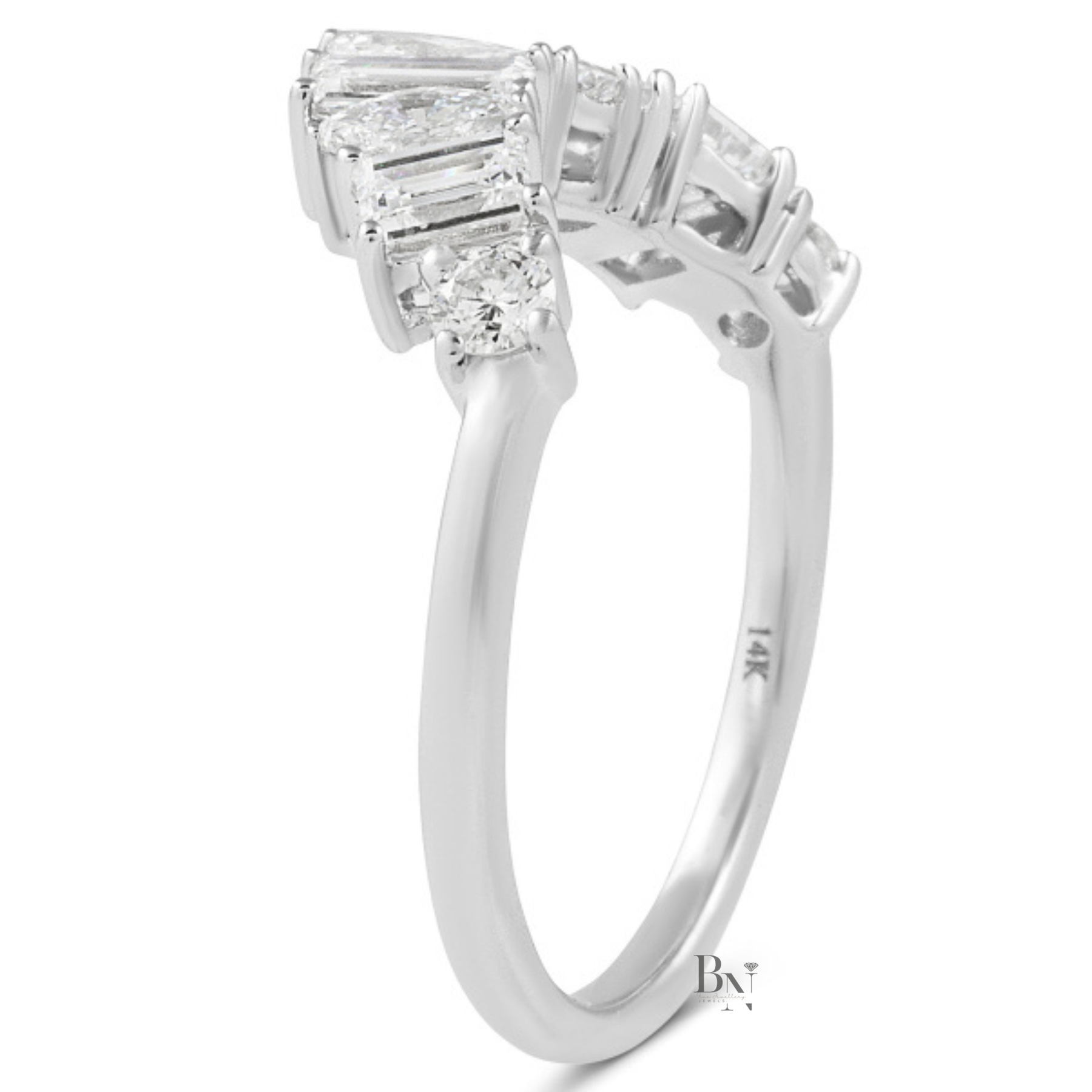 Marquise and Baguette Lab Diamond Band, 0.95 Carat Curved Tiara Ring, 14K Gold Bridal Stacking Wedding Band