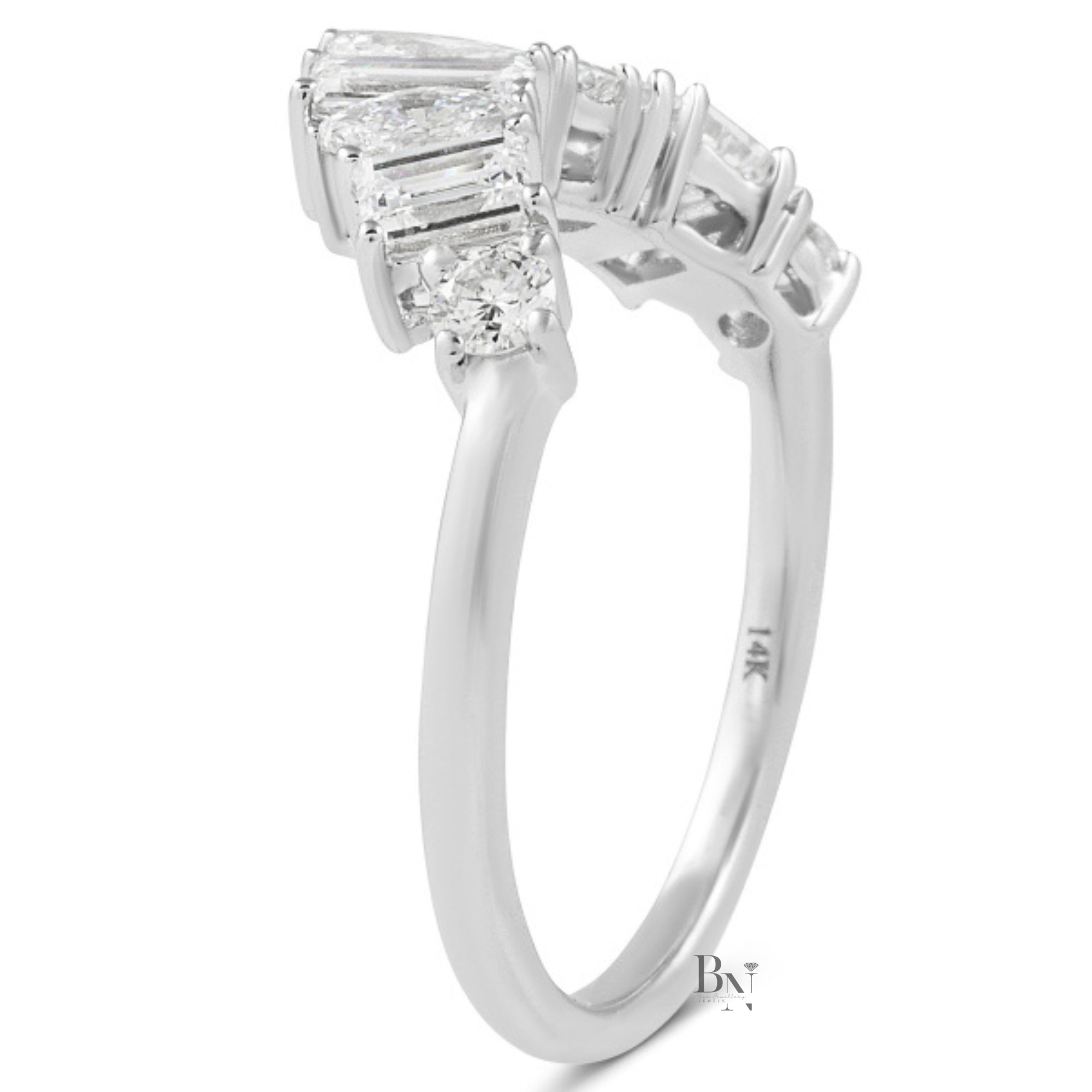 Marquise and Baguette Lab Diamond Band, 0.95 Carat Curved Tiara Ring, 14K Gold Bridal Stacking Wedding Band