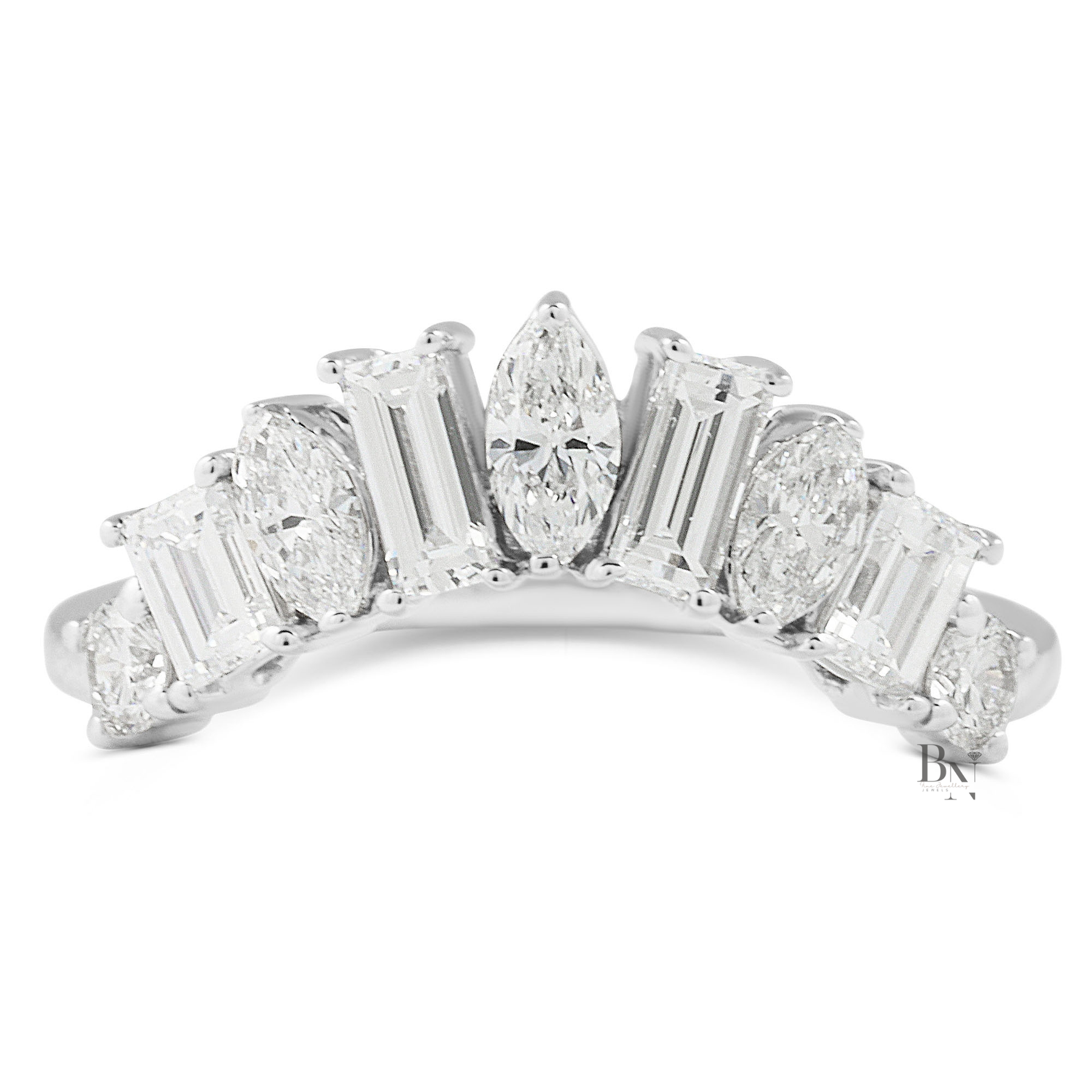 Marquise and Baguette Lab Diamond Band, 0.95 Carat Curved Tiara Ring, 14K Gold Bridal Stacking Wedding Band