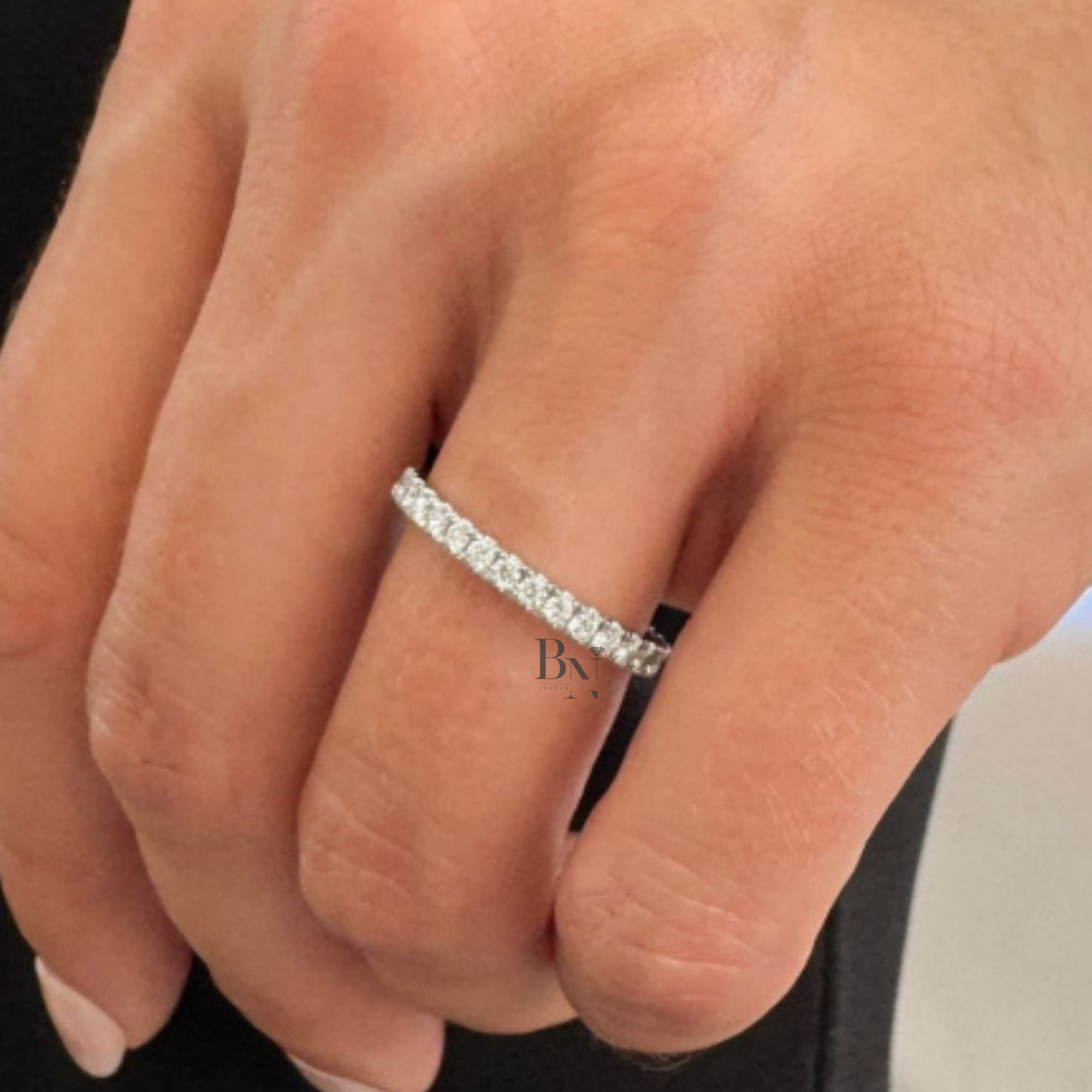 Round Lab Diamond Eternity Band, 0.60 Carat Pave Setting Ring, 14K Gold Bridal Stacking Anniversary Band
