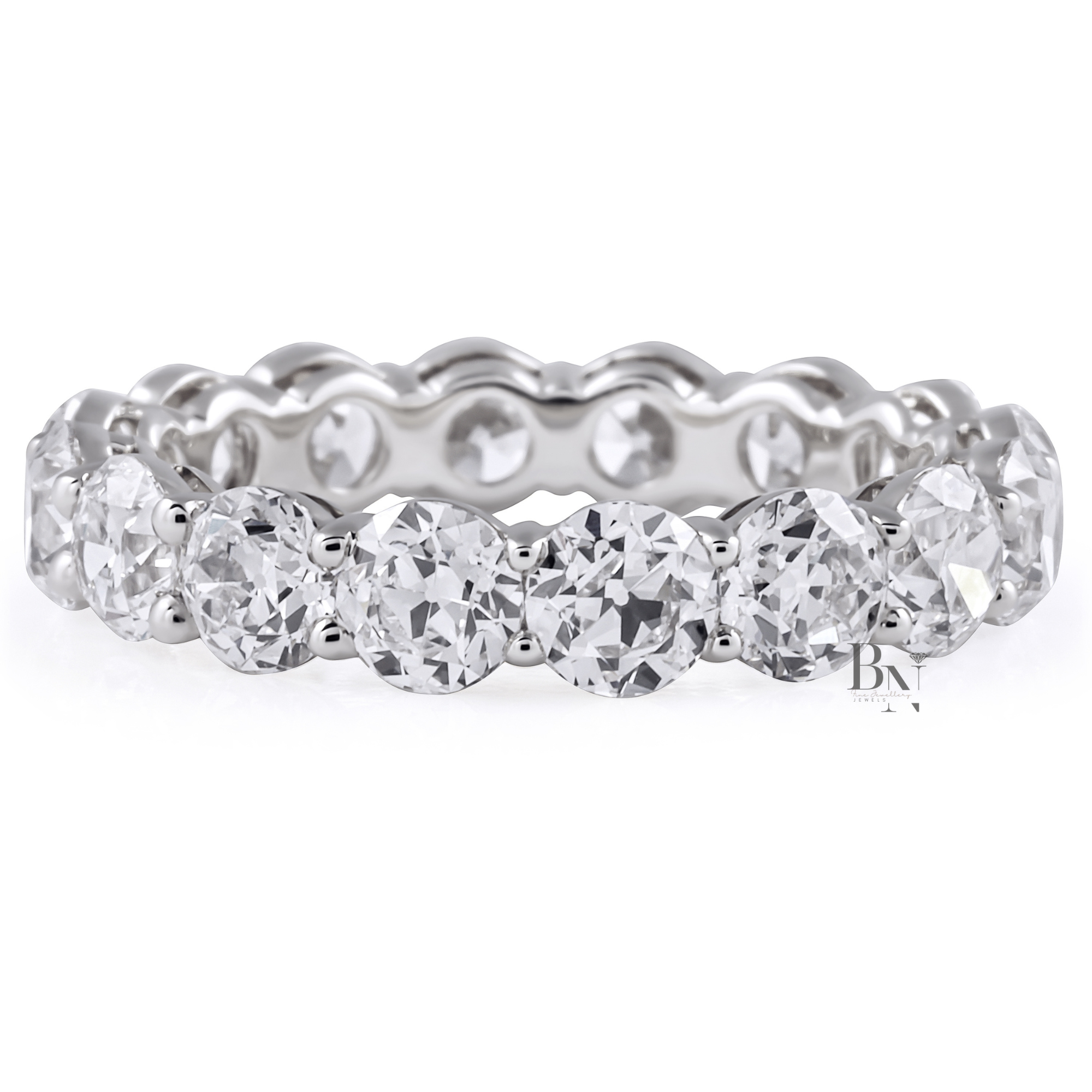 Old European Cut Lab Diamond Band, 4.60 Carat Open Airline Basket Ring, Solid Gold Bridal