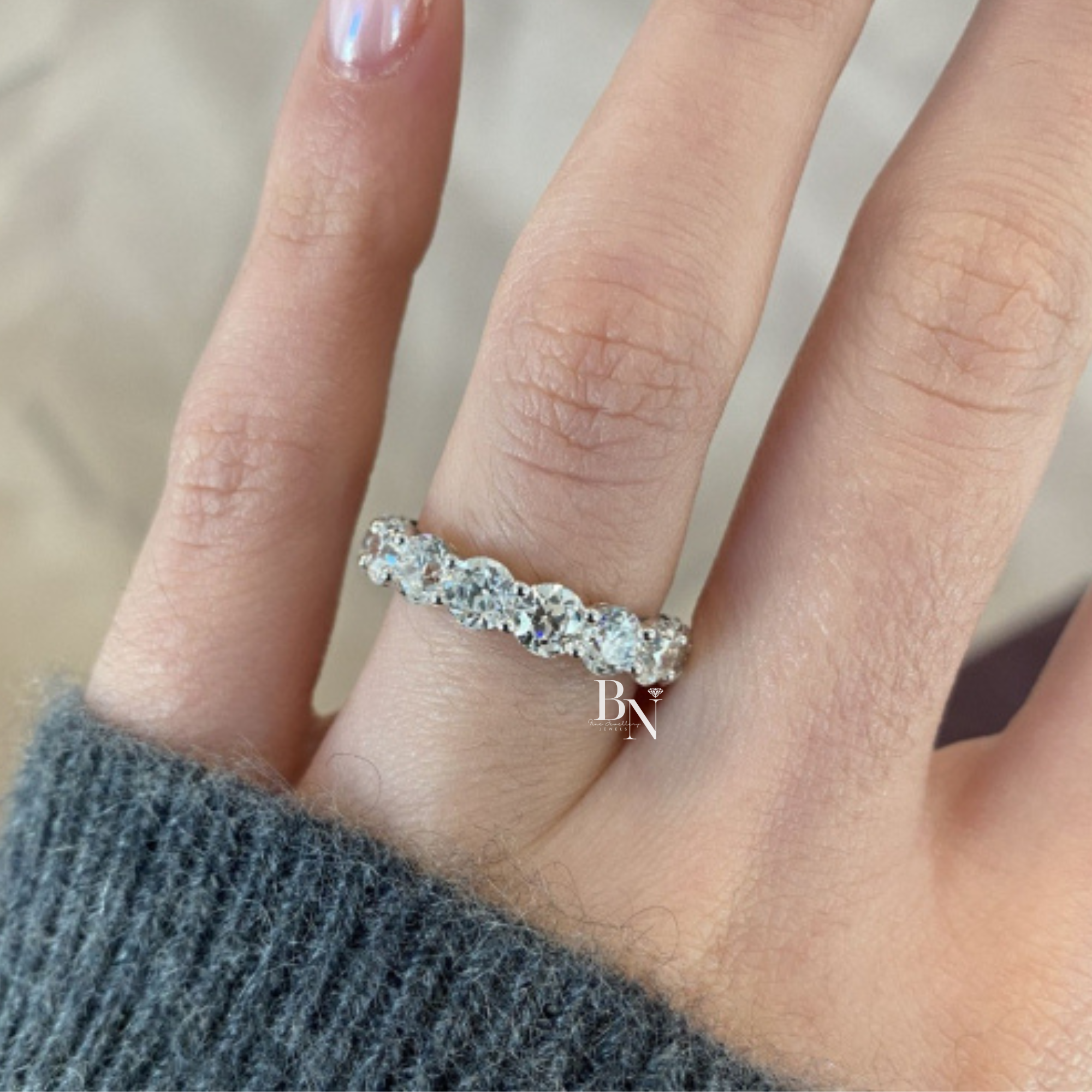 Old European Cut Lab Diamond Band, 4.60 Carat Open Airline Basket Ring, Solid Gold Bridal